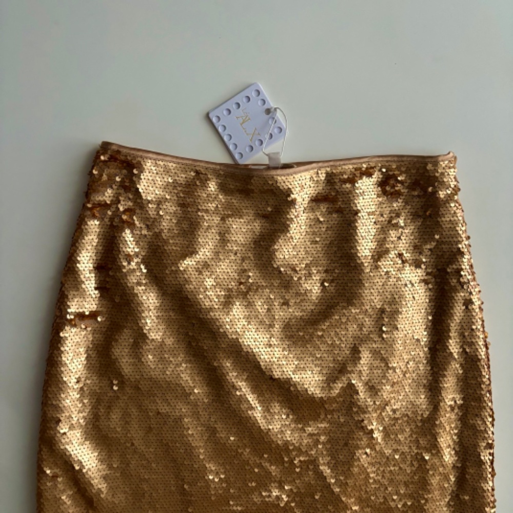 Le' AL.X Nwt Gold Sequin A-Line Mesh Trim Midi Coordinating Skirt 8 - Picture 2 of 5